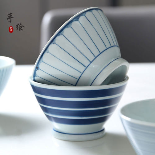 手绘饭碗家用日式拉面碗陶瓷碗单个斗笠喇叭碗高脚手工餐具沙拉碗