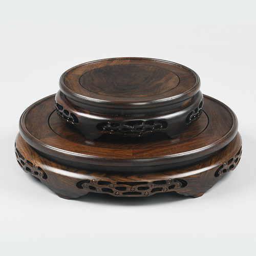 黑檀木花瓶饰品实木圆形花盆佛像摆件酒缸茶壶鱼缸奇石头底座托架