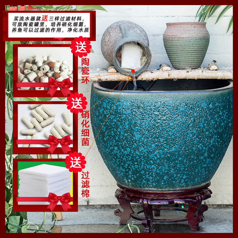 方形陶瓷大缸循环白桦树流水增氧鱼缸庭院客厅阳台养鱼盆摆件送礼