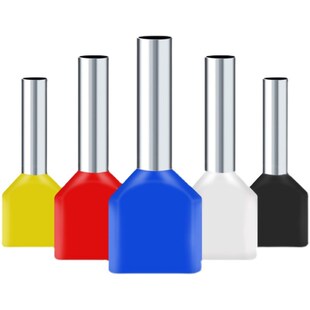 TE7508双线管型预绝缘端子 两根线并头接线铜鼻子 冷压接线端头