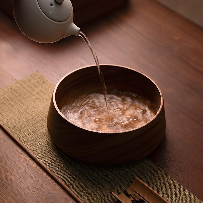 胡桃木家用建水实木干泡水盂大小号茶洗茶台废水桶功夫茶道配件