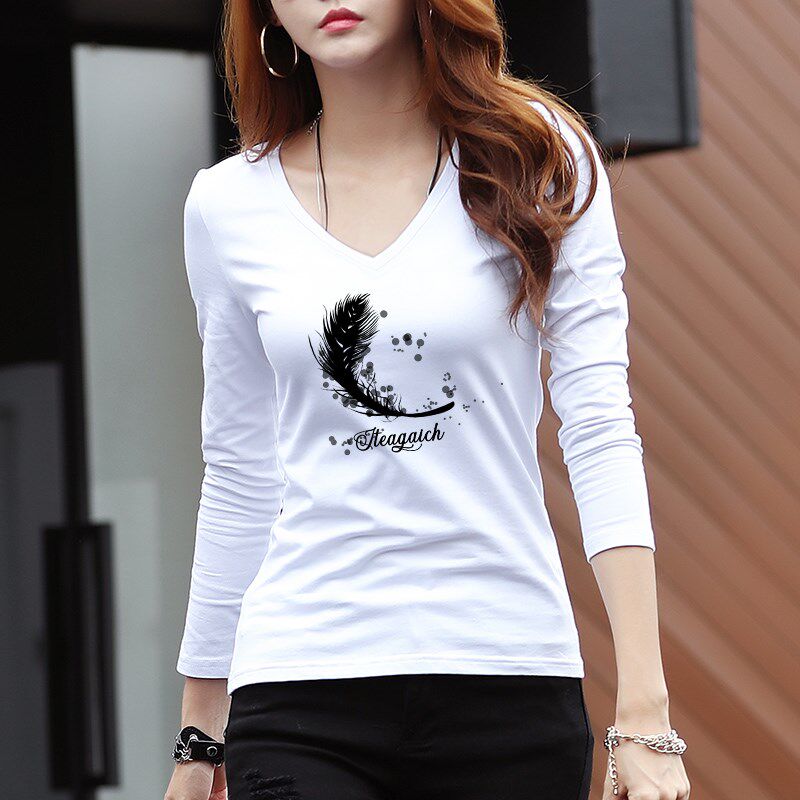黑色长袖t恤女V领洋气紧身显瘦打底衫秋季新款内搭夏季薄款上衣潮
