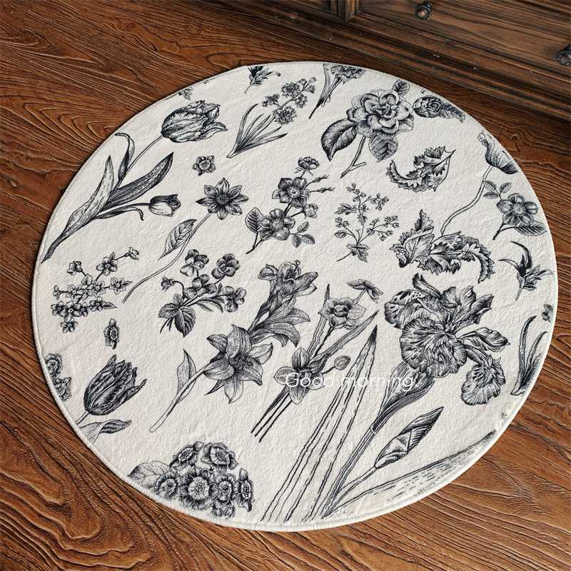 轻奢美式复古花圆形卫生间地毯田园碎花垫浴室门口防滑吸水脚垫
