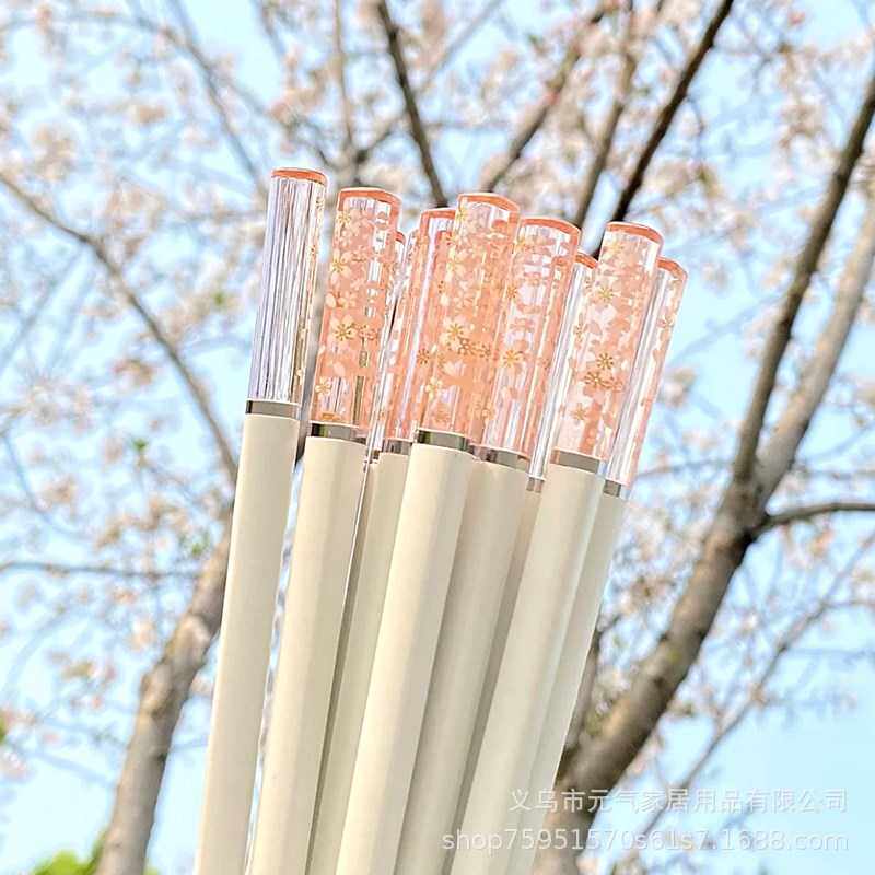 【夏日限定】琥珀樱花合金筷子家用防滑耐高温合金筷森系碎花餐
