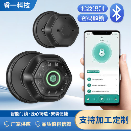 跨境美规涂鸦APP指纹锁智能锁家居室内办公室公寓黑色密码锁批发