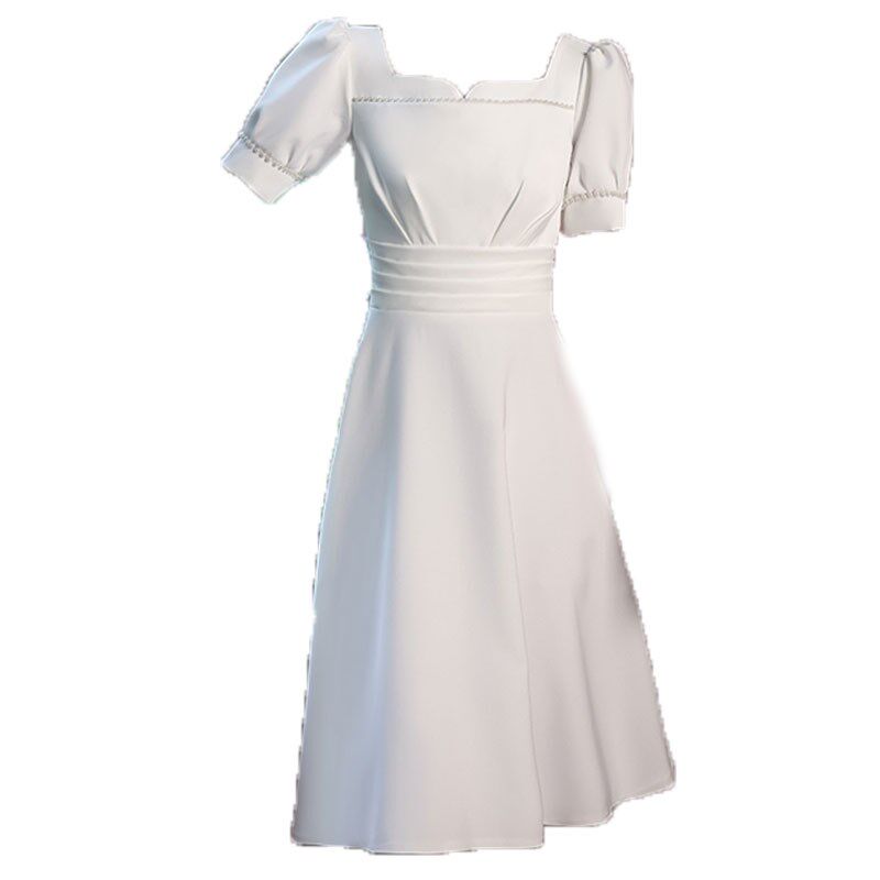 法式白色连衣裙伴娘订婚礼服平时可穿回门服新娘领证登记日常裙子