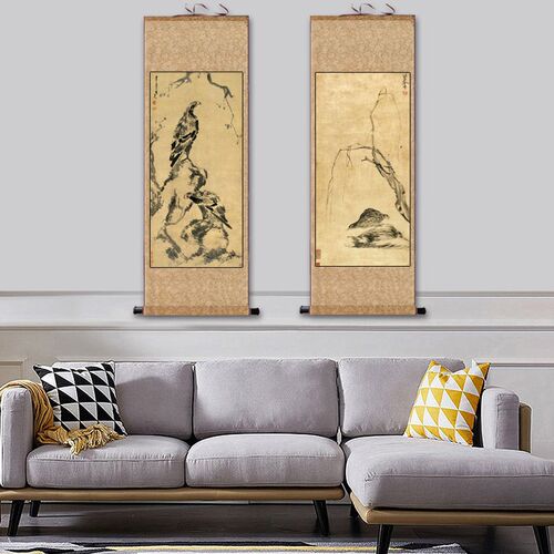 八大山人墨荷图花鸟山水挂画仿古名家字画酒店客厅装饰画朱耷山水