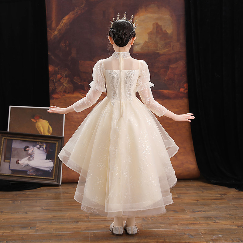 儿童晚礼服女童公主裙小孩花童婚纱生日长袖主持人钢琴演出服春夏