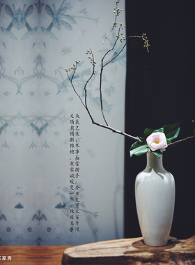 手工薄胎中式插花花器花瓶白色陶瓷卷口梅瓶插花器小原流器皿摆件