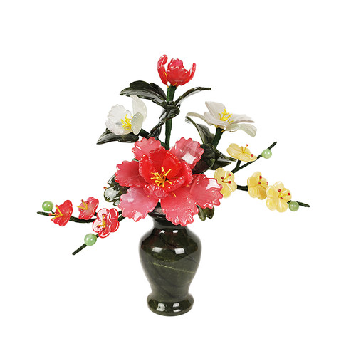 新中式简约玉石花瓶摆件盆景轻奢客厅玄关插花创意工艺品干花摆设