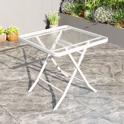 户外小桌子家用阳台圆桌简易白色小型餐桌椅钢化玻璃折叠折叠茶几