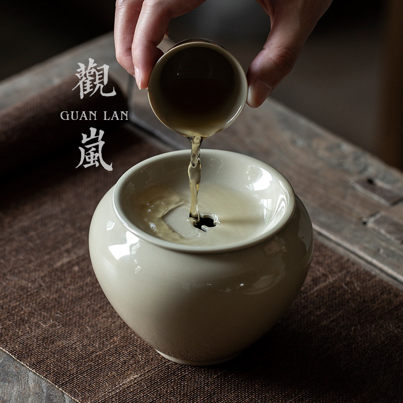 草木灰建水水孟茶渣斗日式家用水洗茶碗茶渣桶零配件茶艺陶瓷茶洗