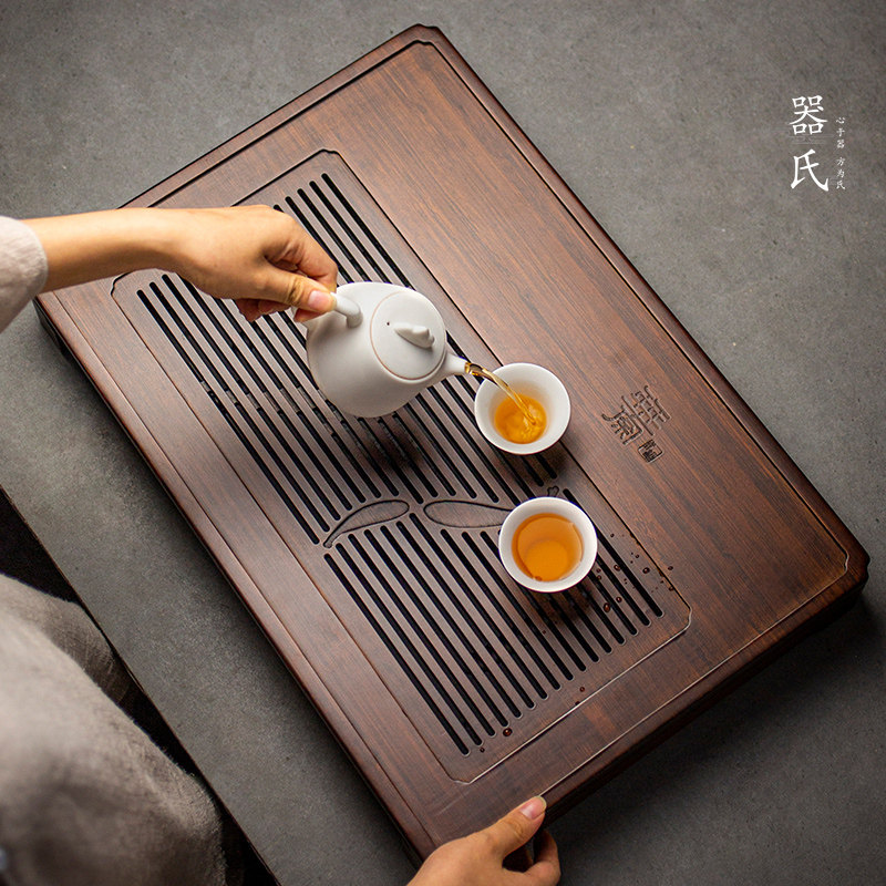 器氏竹制茶盘茶托沥水干泡盘功夫简约家用抽屉式排水储水两用茶海