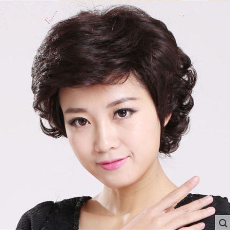 假发女全头套式中老年假发修脸蓬松中短卷发真发女士假发自然逼真