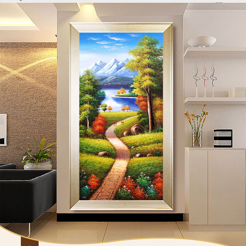 纯手绘欧式风景油画玄关装饰画竖版对门走廊过道挂画客厅餐厅墙画