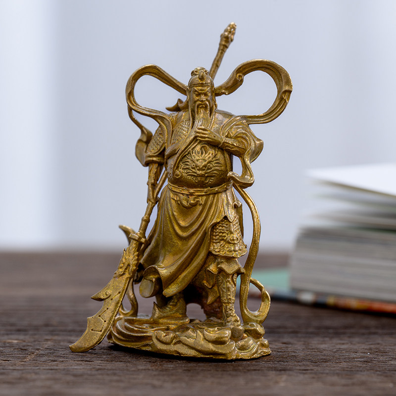 纯黄铜的关羽关二爷关公摆件客厅武财神佛像雕像公司家用迷你精致
