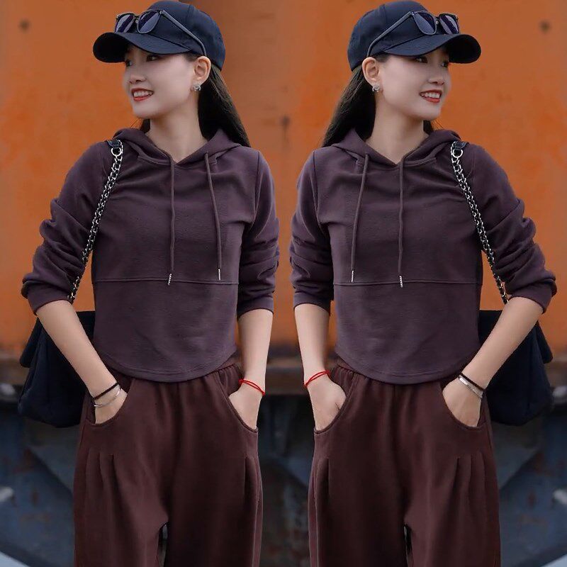 短款小个子卫衣女春秋季女款2024年新款宽松休闲连帽长袖上衣外套