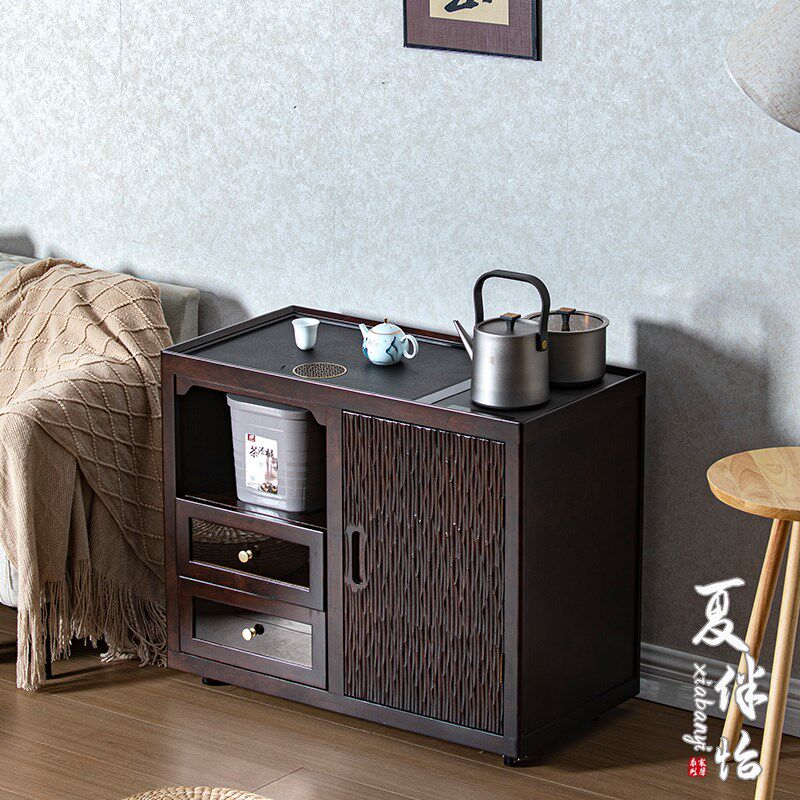 乌金木移动桌边几实木茶几客厅茶台茶水柜家用烧水壶一体沙发边柜