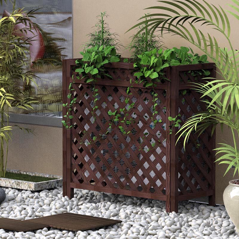 阳台空调外机花架置物架花盆花槽装饰实木架子防腐木罩户外主机罩