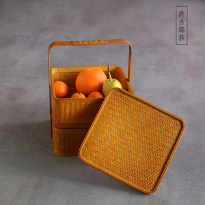 安吉竹迹古风竹编提篮 收纳盒果篮 仿古茶具野餐手提盒