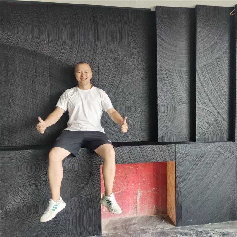 高定3D白橡实木肌理板胡桃原木浮雕锤纹雕刻板烤漆板背景墙护墙板