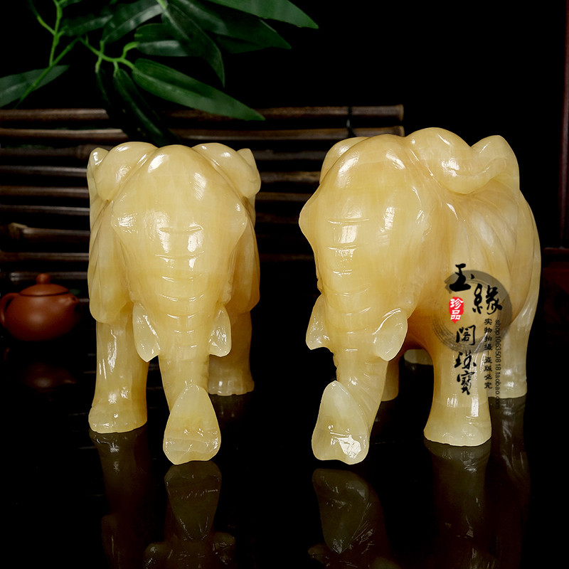 天然米黄玉大象摆件玉石荣华富贵黄玉吸水象客厅酒柜玄关装饰品
