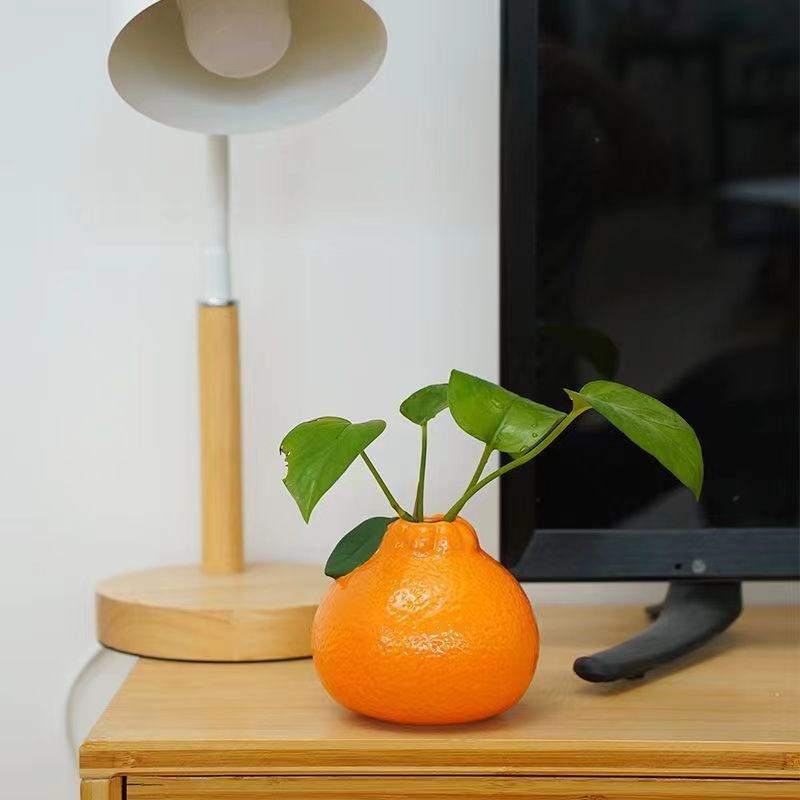 创意橘子花瓶陶瓷水养绿萝水培花盆花器客厅桌面办公桌装饰品摆件