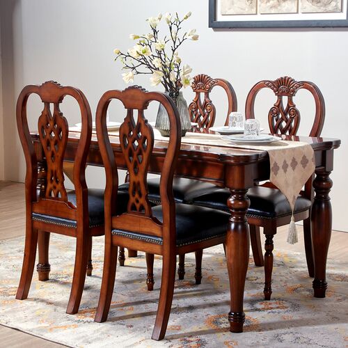 凯黎爵美式风格原木餐桌长方形大板实木咖啡桌家用饭桌餐厅复古