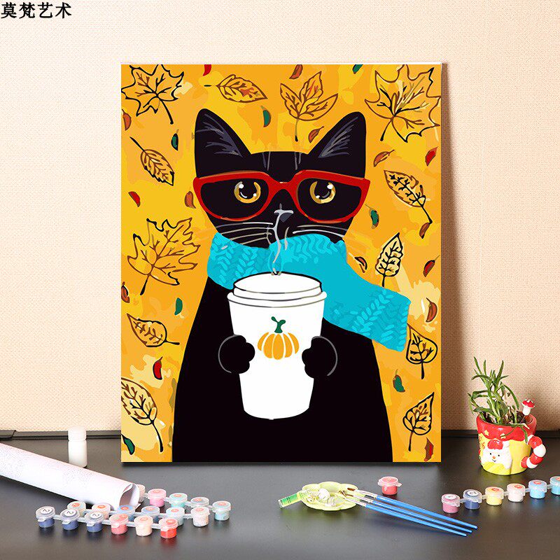 数字油画diy手工填充趣味彩色可爱小猫儿童填色手绘涂色油彩画画