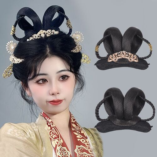 汉服假发一体式女古风发包兔兔头日常假发髻盘发造型古装垫发包