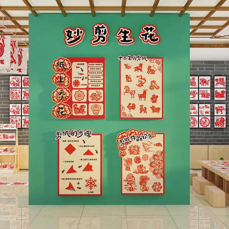幼儿园环创非遗传统文化主题墙面装饰剪纸美工区布置成品材料走廊