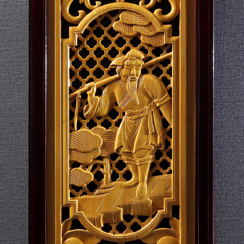 东阳木雕挂件雕刻画工艺品中式客厅沙发背景墙艺术装饰品渔樵耕读