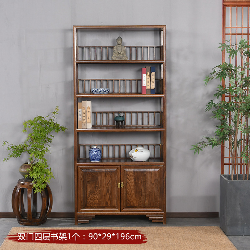 明清中式仿古实木书架多层置物架落地茶叶架玄关博古架摆件书柜橱