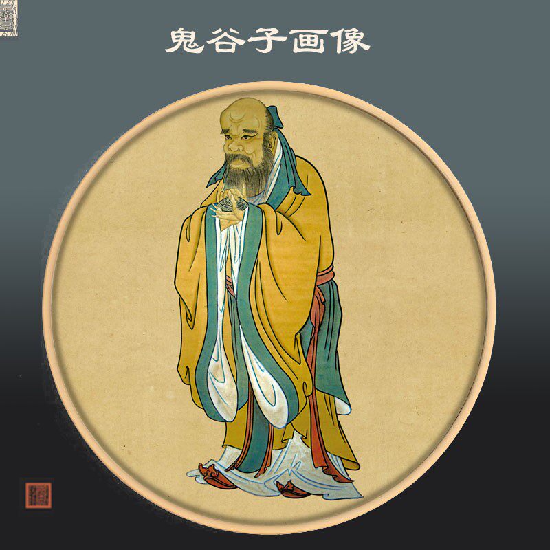鬼谷子孔子画像挂画书房供奉学堂家用老子孟子鬼谷子圆形装饰国学