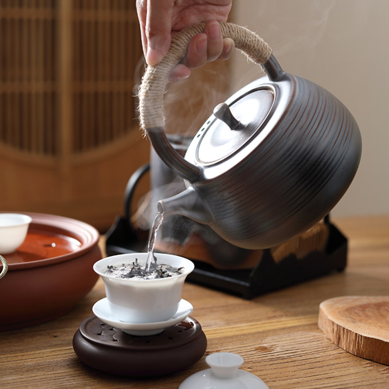 冬日炭火围炉煮茶套装庭院老式小泥炉烤红薯烤茶户外窑变煮茶陶壶