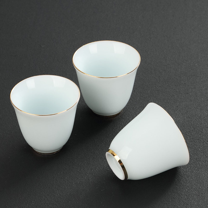 品茗杯陶瓷描金小茶杯茶碗主人杯单杯功夫茶杯品杯6个装家用茶具