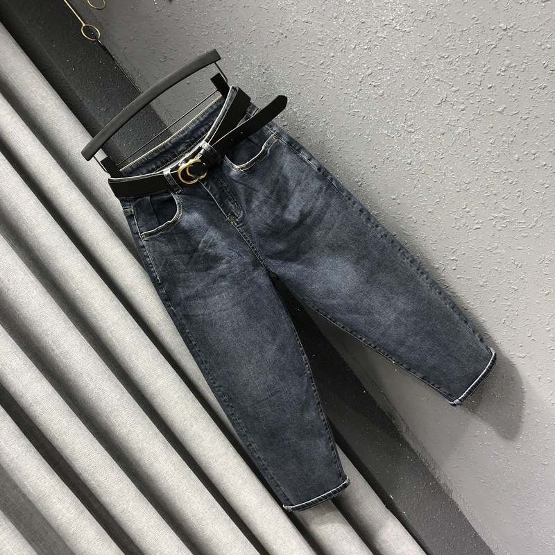 八分裤女小个子显瘦宽松阔腿老爹牛仔裤女秋高腰百搭直筒哈伦垮裤