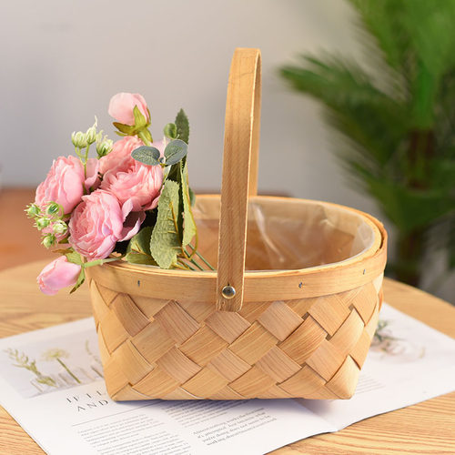 藤编花盆手提篮子编织篮花盆装饰篮子伴手礼花篮野餐编织花框花篮