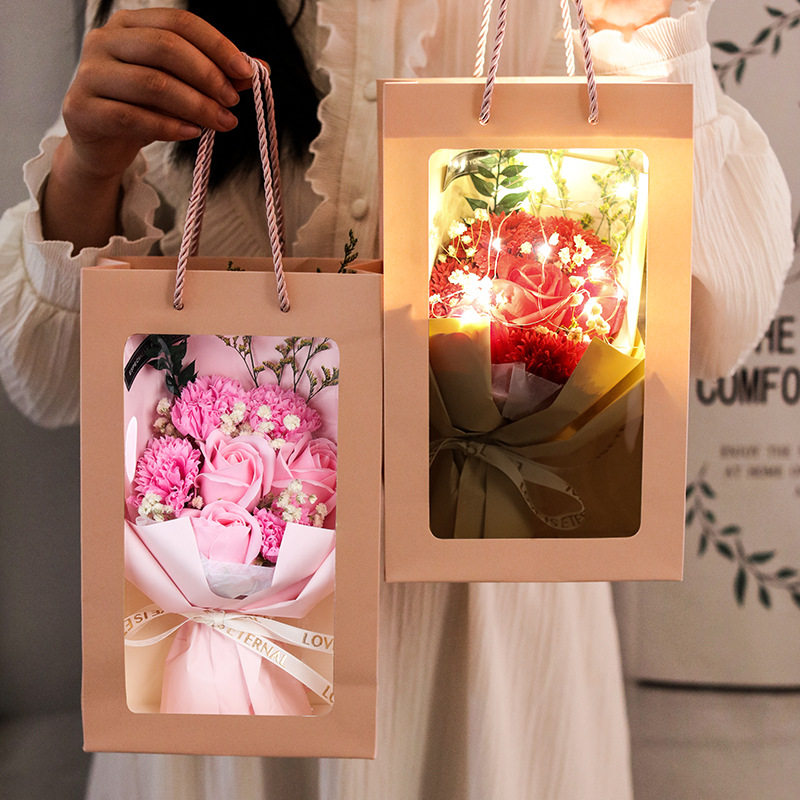 创意干花永生满天星康乃馨玫瑰香皂花束礼盒七朵情人节礼品花外贸