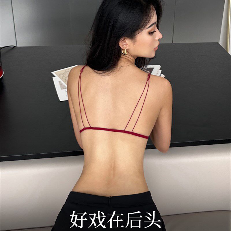 红色内衣女结婚薄款小胸前扣美背法式缎面三角杯本命年文胸罩套装