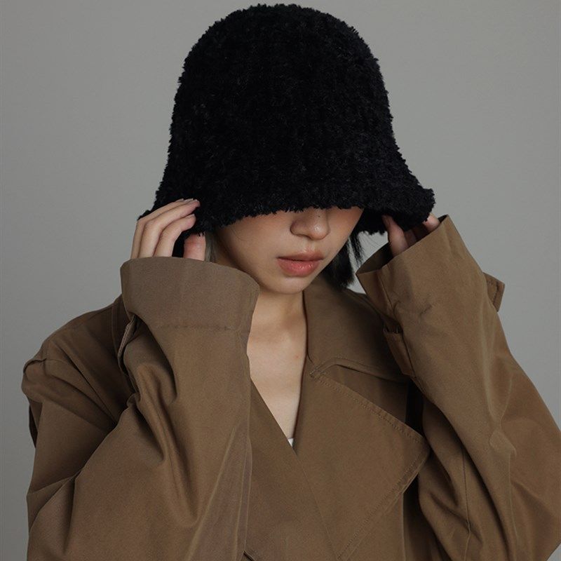 羊驼毛绒大头围渔夫帽女秋冬保暖毛茸茸显脸小盆帽针织毛线灯罩帽