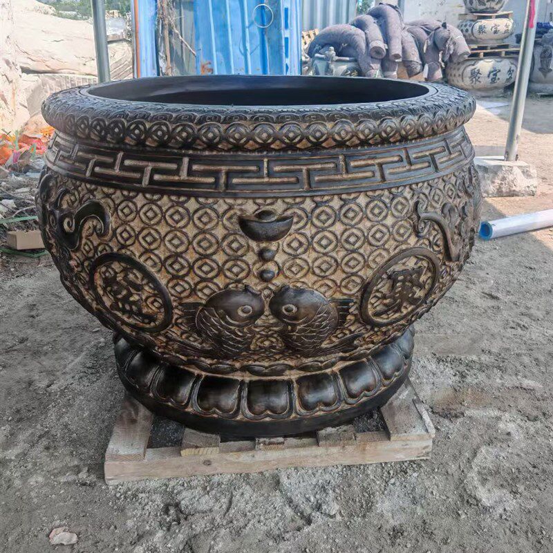 石雕鱼缸花盆青石仿古石刻门海大缸庭院养鱼石头缸户外摆件