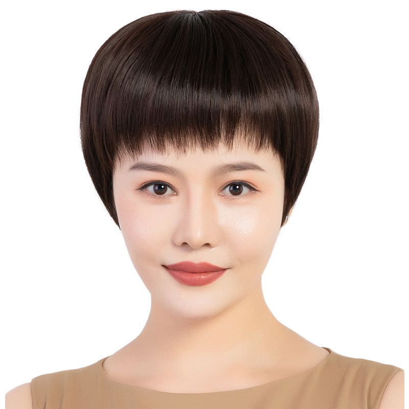 假发女蓬松透气短发真发全真人发丝中老年女士妈妈整顶自然假发套