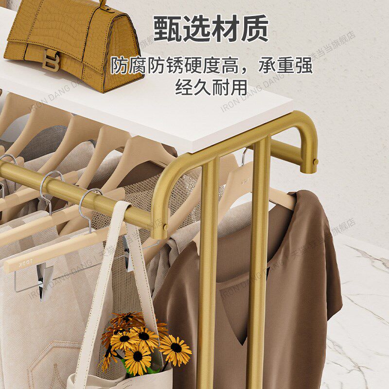 中岛货架展示架服装店铁艺金色中间专用双排挂衣架女装店铺流水台