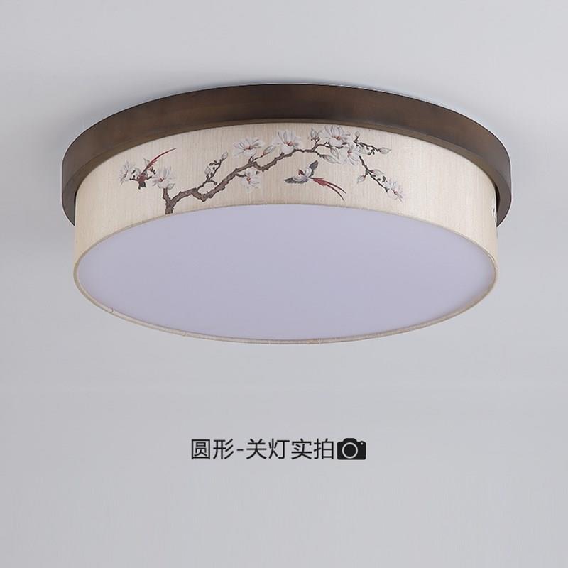 宋代美学圆形主卧室吸顶灯新中式树枝绘画实木布艺民宿房间大厅灯