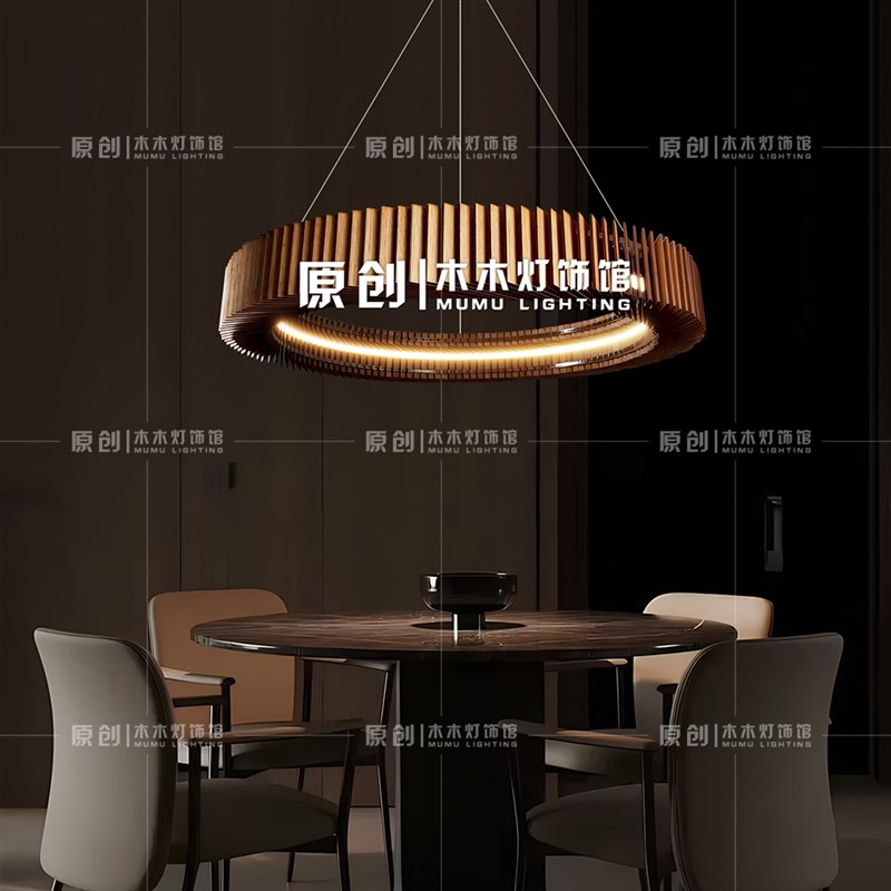 意式极简饭厅吊灯现代简约设计师高级感卧室客厅主灯圆形实木灯具