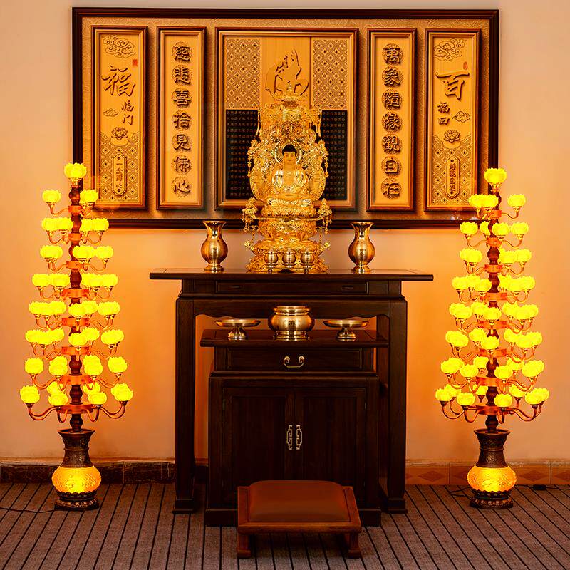 大号敬佛莲花灯佛灯寺庙佛堂佛前供灯观音琉璃供佛插电长明灯供奉