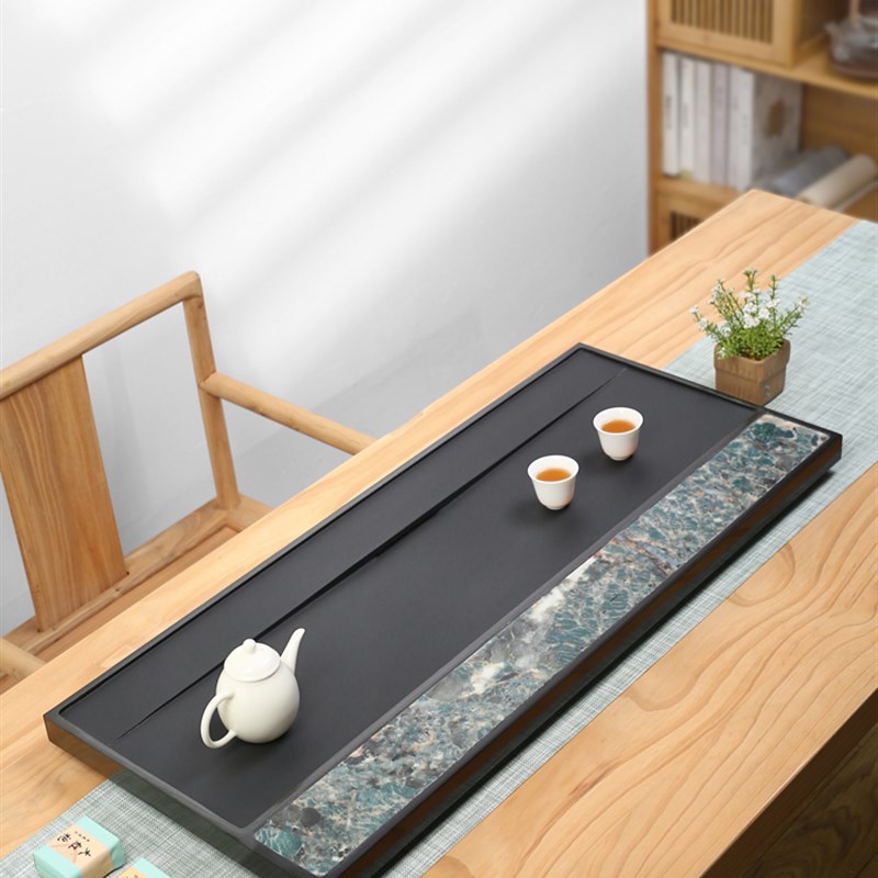 新款天然精品乌金石岩板排水茶盘原石茶台简约茶海茶具黑石材家用