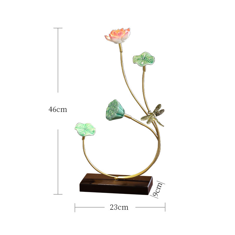 创意荷花摆件新中式铁艺陶瓷莲花工艺品家居客厅玄关电视柜装饰品