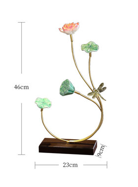 创意荷花摆件新中式铁艺陶瓷莲花工艺品家居客厅玄关电视柜装饰品